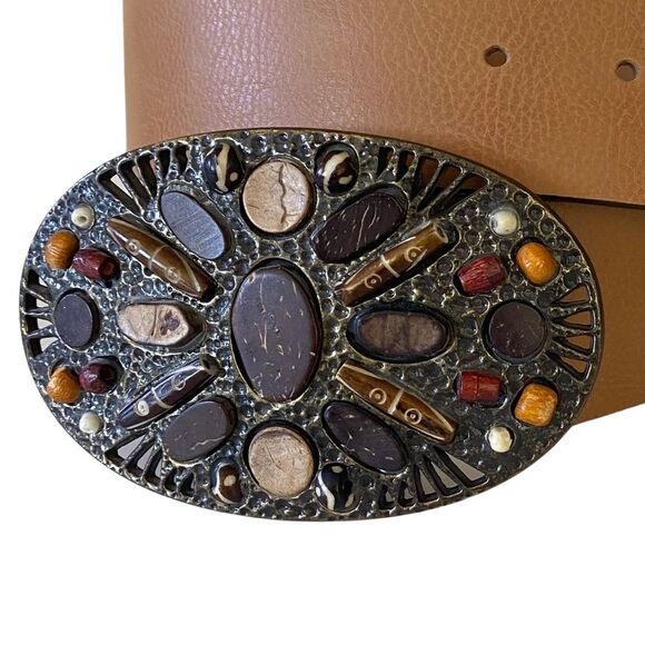 Chico’s Genuine Leather Belt With Stone Embedded Buckle Tan Size Small main image 6